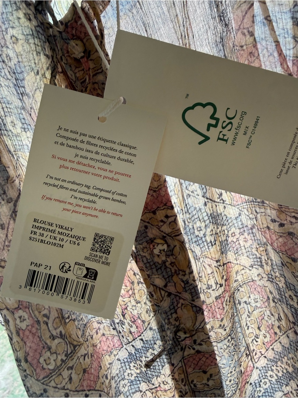 Sezane Vikaly Blouse in Mozaique Print size 6 Viscose/silk blend NWT - Picture 4 of 10